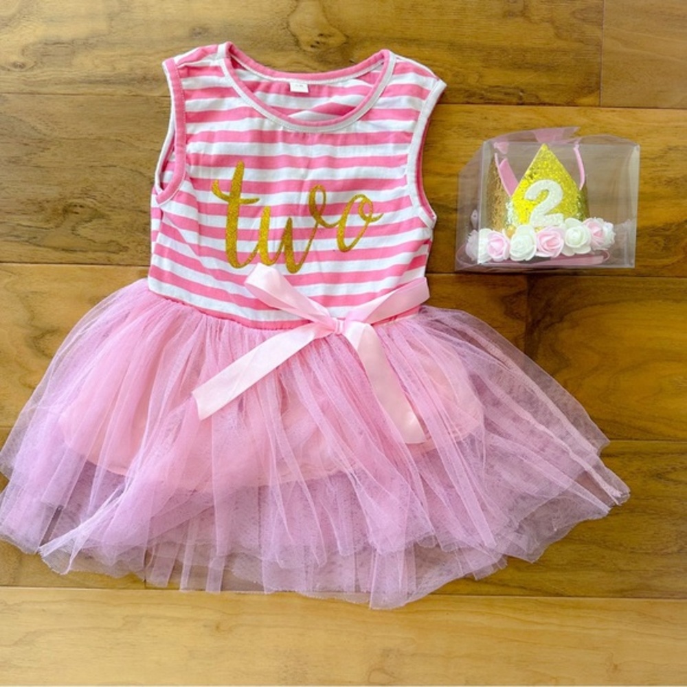 Baby Girls 2nd Birthday Princess Tutu Dress With Flower Crown, Size 24 Months